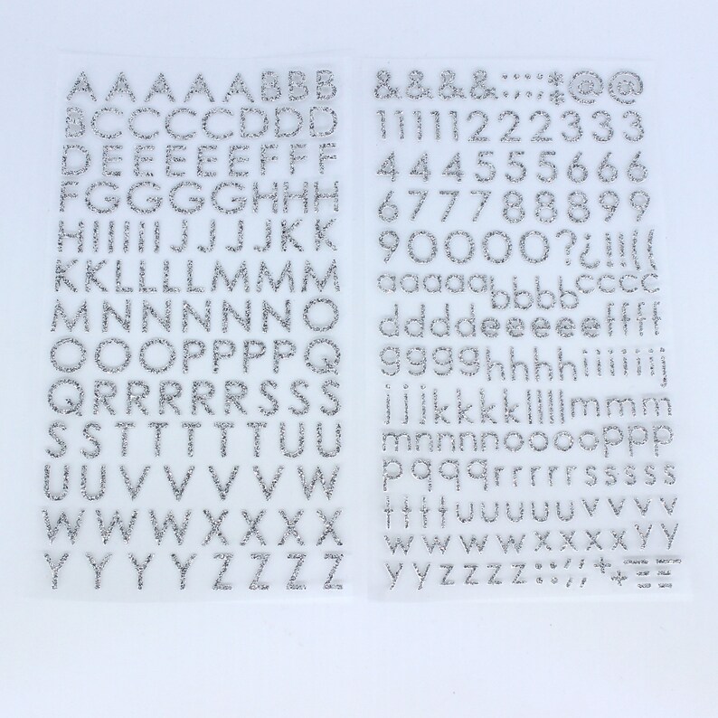 Silver Glitter Letter & Number Stickers Set Scrapbooking Etsy