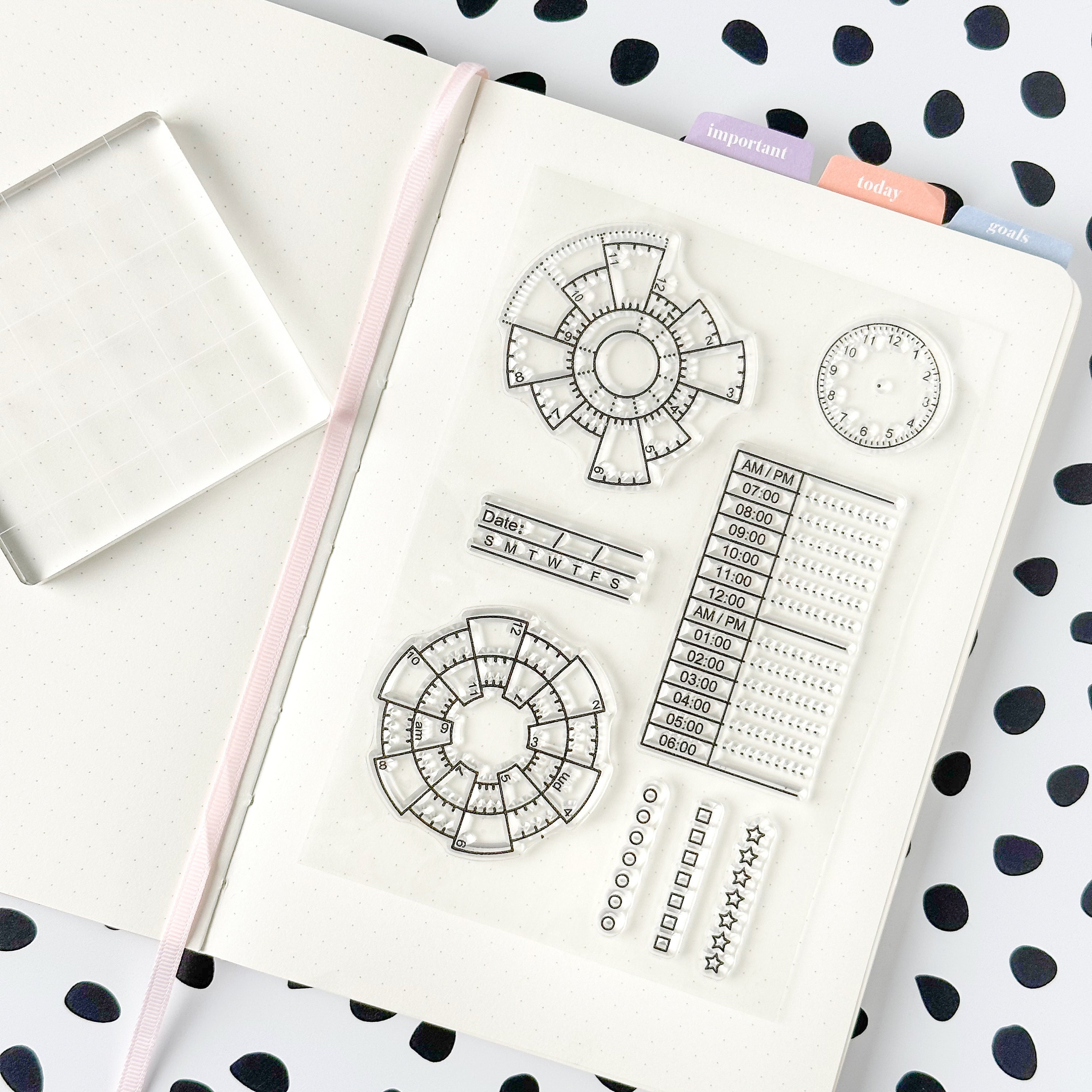 Habit Tracker Grid Stamp, Circular Habit Tracker, Easy to use Checklist Stencil Stamps Planner Habit Track Set | BBB Supplies | SP003