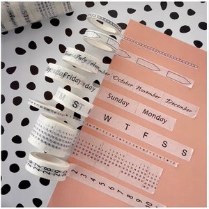Black and White Calendar Collection, Month Washi Tape, Day Washi Tape, Calendar Washi, Planner Washi, To Do Washi // BBB SUPPLIES //R-ST020 image 3