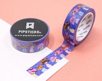 Twilight Mushroom Washi Tape, Cute Playful Mushrooms Paper Tape, Retro 60's 70's Mushroom Stickers & Planner Tapes | BBB Supplies | RPX017