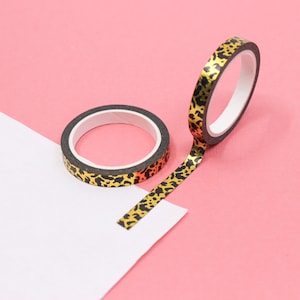 Narrow Leopard Print Washi Tape, Animal Print Border Craft Tapes, Gold Foil Leopard Washi, Slim Planner Tapes  | BBB SUPPLIES | R-M318