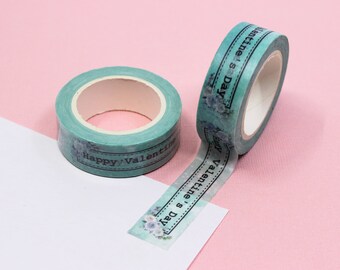 Happy Valentine's Text Washi Tape, Floral Blue Valentine Typography Washi Tape, Valentine Theme Planner Tapes | BBB Supplies | R-GH4-013