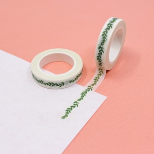 Thin wavy Green Leaf Border Washi Tape, Narrow Green branch Leaves Vine Pattern Adhesive Tape, Calendaring Tape BBB Supplies R-AL050-05 image 5