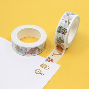 Fita Washi para barraca de acampamento e padrão de fogueira, fita para suprimentos de acampamento, fita para itens de acampamento da floresta, Washi para amantes de acampamento | BBB Supplies | GH1448