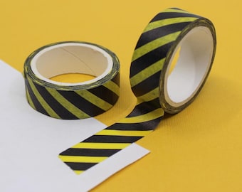 Yellow & Black Diagonal Stripe Washi Tape, Japanese Sticky Tape, Craft Supply Scrapbooking, Honeybee Journalling Paper Tape | R-ZH1273-15