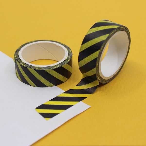 Yellow & Black Diagonal Stripe Washi Tape, Japanese Sticky Tape, Craft Supply Scrapbooking, Honeybee Journalling Paper Tape | R-ZH1273-15