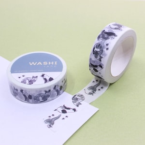 Black & White Cat Pattern Washi Tape, Adorable Kittens Washi Tape, Cute Sumi Cats Pattern Journal Tape | BBB Supplies | R-RGW059