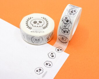 Cute Skull Pattern Washi Tape, Cute Black and White Illustration Skull Paper Tape, Halloween Skelton Washi Tape | BBB Supplies | R-RLP-003H