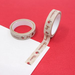 Cinta Washi de Feliz Navidad, Washi de Navidad, Cinta de Alegría y Paz, Cinta artesanal para hacer tarjetas navideñas, Suministros de envoltura de regalo / Suministros BBB / R-M433