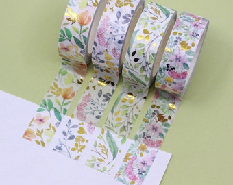 Gold Foil Flowers Washi Tape Collection, Floral Paper Tape Olive Vine Washi, Peach Flower Washi, Pink gold flower | BBB Supplies | R-GH1-010