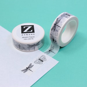 Butterfly, dragonfly and Moth Insect Washi Tape, Botany Bugs Washi, Black and white Butterfly tape, Simple Insects | BBB Supplies | R-RZS017
