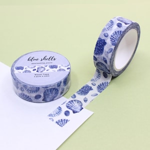 Ruban adhésif Washi Coquillages bleus et sable, ruban adhésif Washi Moules, rubans adhésifs Washi Clam Shell, Washi plage et océan | Fournitures BBB | R-RPP046