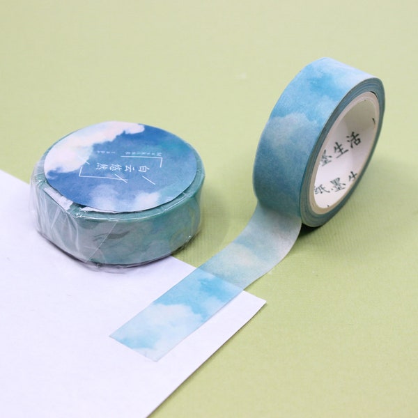 Light Blue Watercolor Clouds Washi Tape, Blue Sky Clouds Craft Tapes, Blue Marble Pattern Paper Tape, BUJO Tapes | BBB Supplies | R-FC015