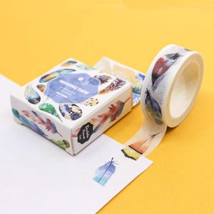 Ruban adhésif washi à motif de belles plumes d'arc-en-ciel, Ruban adhésif en papier japonais, Coachella, Baby shower, Accessoires pour fabrication de cartes, Scrapbooking | R-AL058-15