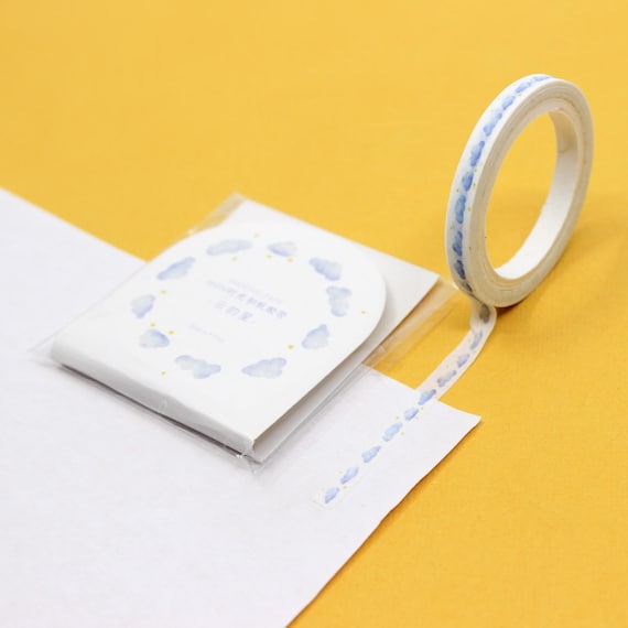 Thin Rain Cloud Border Washi, Lightening Clouds Pattern Adhesive Paper Tape, Dreamy Nightsky Clouds Washi | BBB Supplies | R-AL044-05