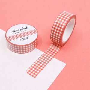Rode pastel geruite patroon Washi tapes, rode picknick geruite ambachtelijke tape, geruite rode cadeauverpakkingstape | BBB-benodigdheden | R-RPP022
