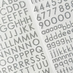 Silver Glitter Letter & Number Stickers Set, Craft Supplies, Craft Project Letters Sticker, BUJO Alphabet Stickers | BBB Supplies | R-E010