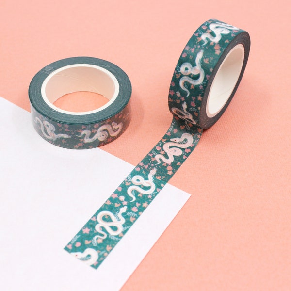 Snake Washi Tape, Halloween Snakes Pattern Paper Tapes, Tattoo Style Snake Journaling Tape, Green Snake Tape | BBB Supplies | R-GH1-036