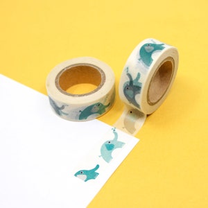 Simpatico nastro Washi elefante blu e grigio, nastro Washi elefante Baby Shower, nastro per animali Safari, nastro elefante giocoso / Forniture BBB / R-ZH1939