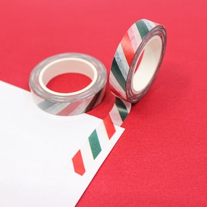 Rood groen en wit vakantie gestreepte Washi Tape, Kerst Craft Tape, Kalender Scrapbooking Supply, Cadeauverpakking | BBB-benodigdheden | R-GH3-004