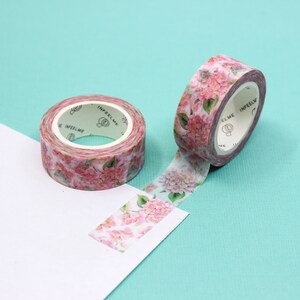 Ruban adhésif en Washi rose à motifs floraux d'hortensias de jardin, rubans adhésifs décoratifs fleurs printanières roses, ruban adhésif en papier fleurs printanières | Fournitures BBB | R-FM004