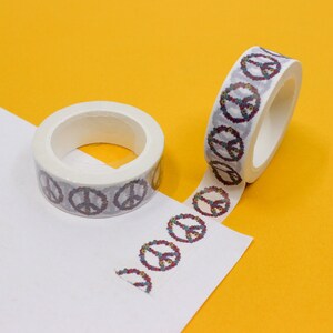 Cinta washi con símbolo de la paz floral, cinta washi hippie, cinta washi con estilo de los años 70, cintas y calcomanías para diario con la paz y el amor / BBB Supplies / R-GH1566