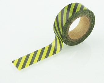 Yellow & Black Diagonal Stripe Washi Tape, Japanese Sticky Tape, Craft Supply Scrapbooking, Honeybee Journalling // Paper Tape //CR-W-S005