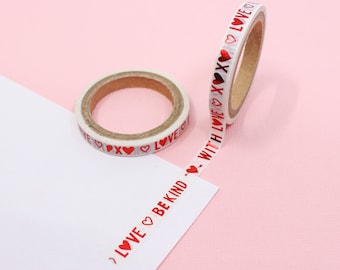 Be Kind, Love, XOXO Washi Tape, Valentines Washi Tape, Love and hearts Paper Tapes, Valentines Journaling supplies | BBB Supplies | R-M456