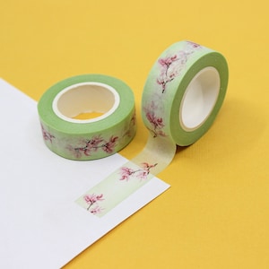 Pretty Cherry Blossoms Washi Tape, Green Pastel Cherry Blossom Craft Tapes, Journalling Supplies, stickers, Washi | BBB Supplies | R-GH156