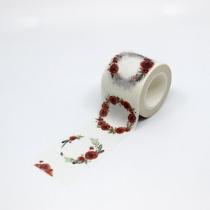 Lindas rosas vermelhas com padrão de guirlanda de flores, adesivos de flores, fita de papel japonesa floral elegante, suprimentos para cartões floridos // R-AL035-30