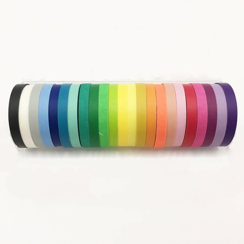 Solid Rainbow Thin Washi Tape Full Set, Card Scrapbooking Tape, Gift Wrapping Tape, Rainbow Washi Set // Set of 23 // R-ST003