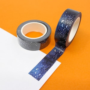 Zilverfolie Nigh Sky vleermuizen Washi, vleermuizen vliegen in de lucht, spookachtige boom met zilverfolie vleermuizen, Halloween vleermuizentape | BBB-benodigdheden | R-GH2-019