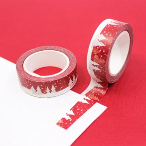 Red and White Snowy Winter Tree line Washi Tape, Christmas Pine Trees Craft Tape,  Red Forest Tree Line Washi Tapes | BBB SUPPLIES | R-GH571