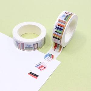 Bibliotheekboeken patroon washitape, gestapelde boeken papiertape, leeslijst dagboek tape, schoolboek washitape | BBB-benodigdheden | R-GH1276-15