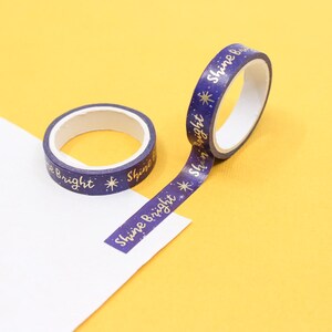 Shine Bright Washi Tape, Goldfolie Stern Typografie Celestial Paper Tape, Moon & Star Journaling Planner Tapes | AGB und Widerrufsbelehrung R-M307