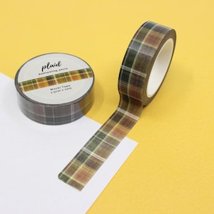 Żółte, vintage'owe taśmy washi w kratkę, klasyczna żółta taśma rzemieślnicza w kratkę, tradycyjna taśma świąteczna w kratkę Scotch, | BBB Supplies | R-RPP032