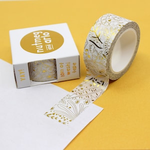 Modern Gold Foil Jungle Leaf and Snake Washi Tape, Gold Foil Snake Washi Tape, Gold Foil Jungle Leaf Paper Tape | BBB Supplies | R-RNA-008