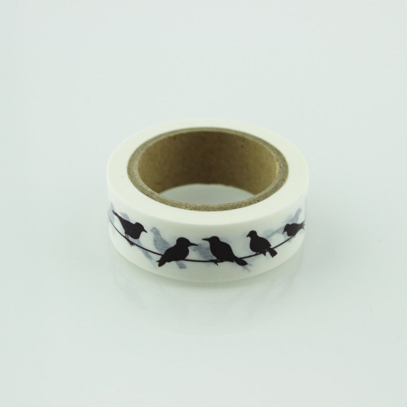 Black and White Bird on a Wire Washi Tape 15mm Paper Tape BBBsupplies {CR-W-P037}