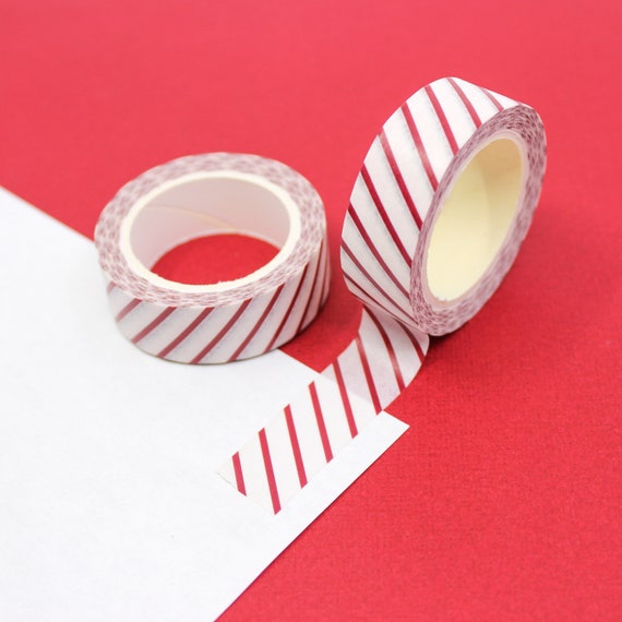 Red & White Holiday Candy Cane Striped Washi Tape, Christmas Craft