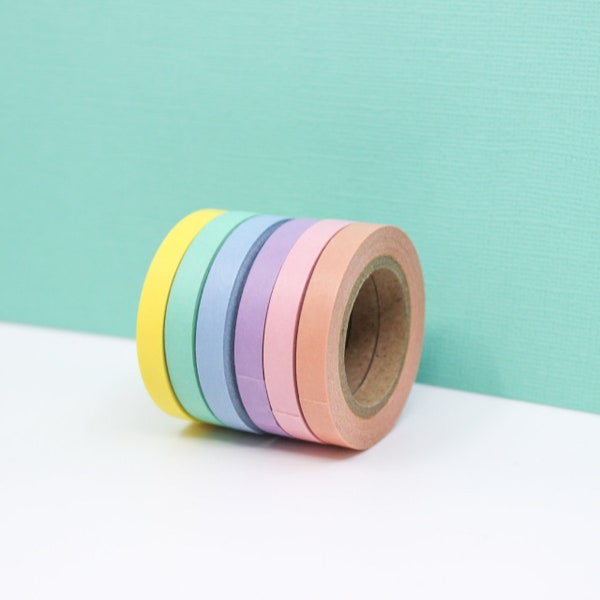 Narrow Pastel Washi Tape Set,  Slim Blush Pink Tape, Skinny Pastel Washi Tape, Thin Pastel Planner Tapes | BBB Supplies | R-ST003N