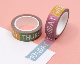 Bright Days of the Week Washi Tape, Colorful Calendar Days Washi Tape, Planner Weekdays Washi, Schedule Tapes | BBB Supplies | RSF002