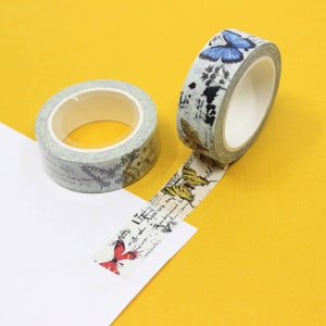 Vintage Butterfly and Moth Pattern Washi Tape, Newsprint butterfly Washi Tape, Victorian Butterflies Vintage Tapes | BBB Supplies | R-GH821