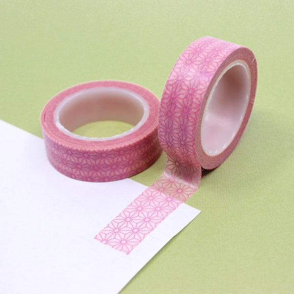 Pink and White Geometric Flower Washi Tape, Pink Floral Washi Tape, Geometric Hexagon Washi, Border Star Washi | BBB Supplies | R-GH168