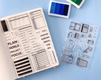 College Planner Stamps, Plans Goals Journal Stamps, Study Notes Planner Stamps, Habit Tracker Stamp Set | BBB Supplies | SP032 SP033