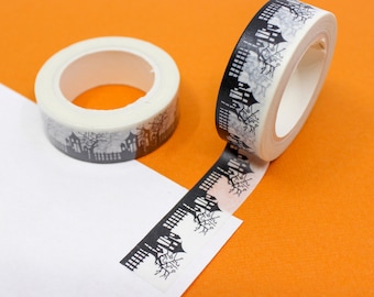 Cinta washi con diseño de casa encantada de Halloween, cinta washi con diseño de casa encantada espeluznante, planificador espeluznante y washi para manualidades / BBB Supplies / R-GH2-012