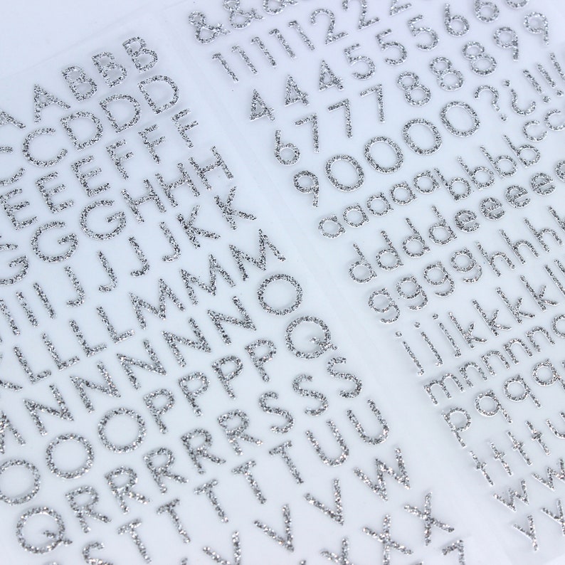 Silver Glitter Letter & Number Stickers Set Scrapbooking Etsy