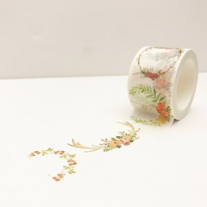 Geweih mit schönen Blumensträußen Muster Washi Tape, Blumen, elegantes florales japanisches Papierband, blumige Karte // R-AL015-30