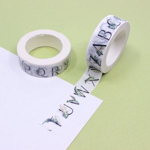 Cinta washi con diseño de letras botánicas en negro y verde, cinta de papel para diario con letras florales, cinta con letras de hojas botánicas / BBB Supplies / R-GH1-049