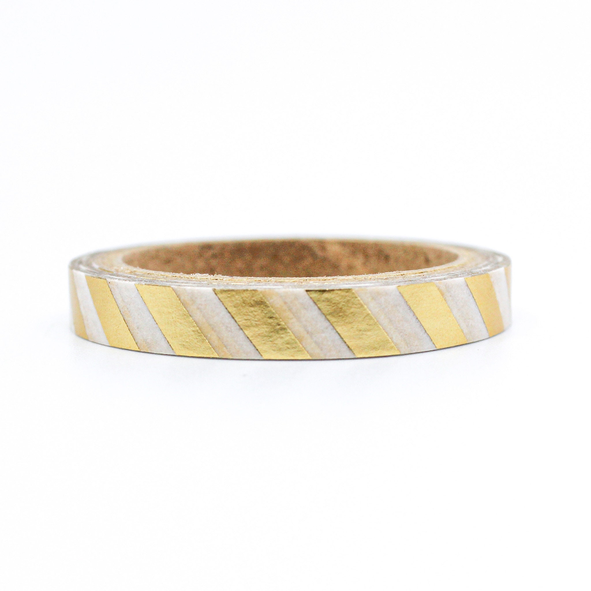 Narrow Gold Foil Diagonal Stripe Washi Tape, Thin Gold Striped