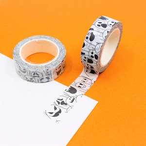 Washi adhésif noir et blanc à motifs fantômes d&#39;Halloween, ruban adhésif en papier fantôme effrayant, accessoires pour journaux fantômes dessin animé | Fournitures BBB | R-GH2-022